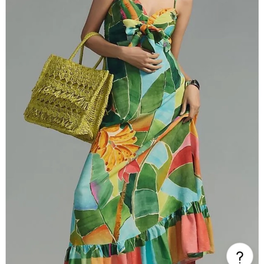Anthropologie Farm Rio Tie-Waist Printed Dress Multi Palm size XL